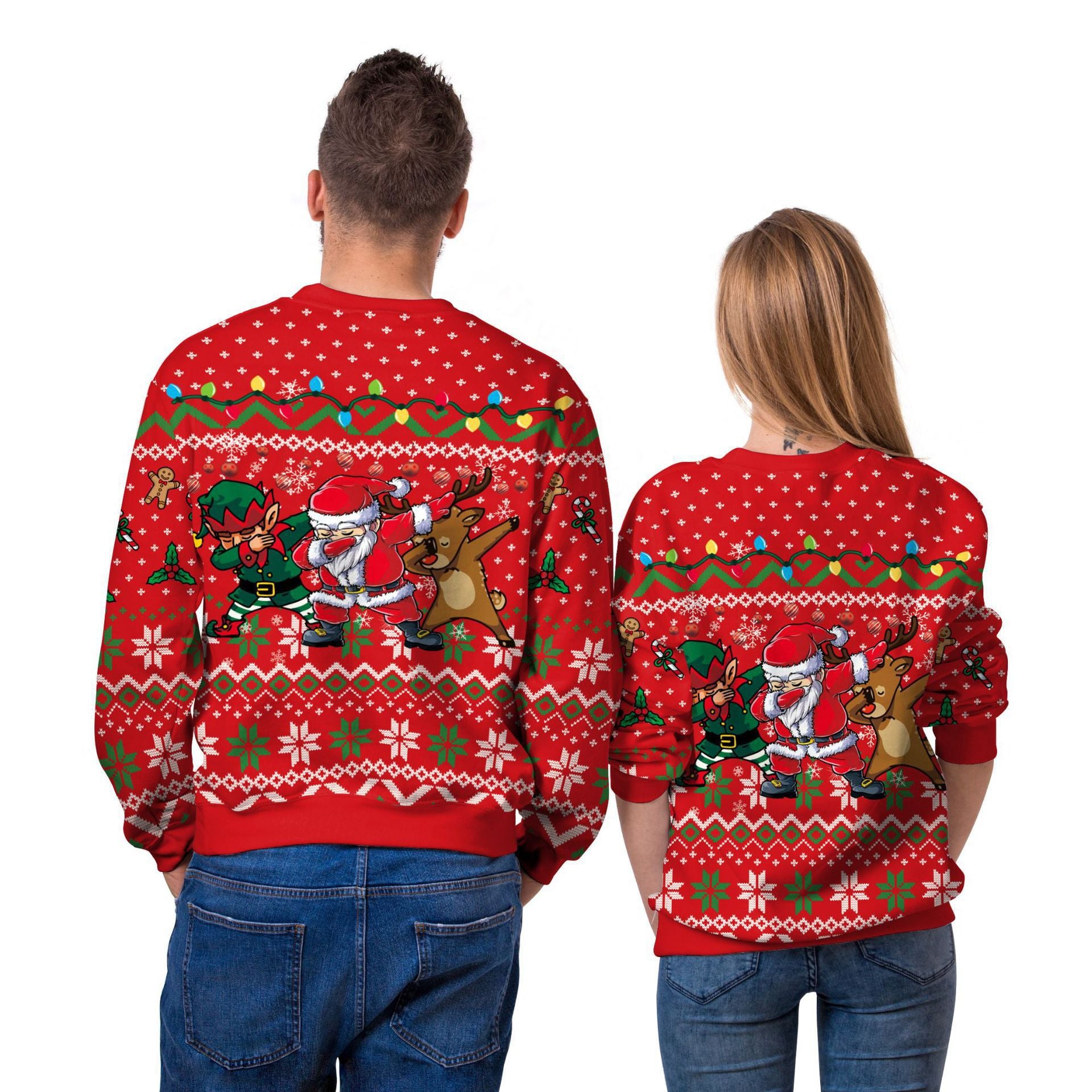 Christmas printed round-neck sweater top for couple