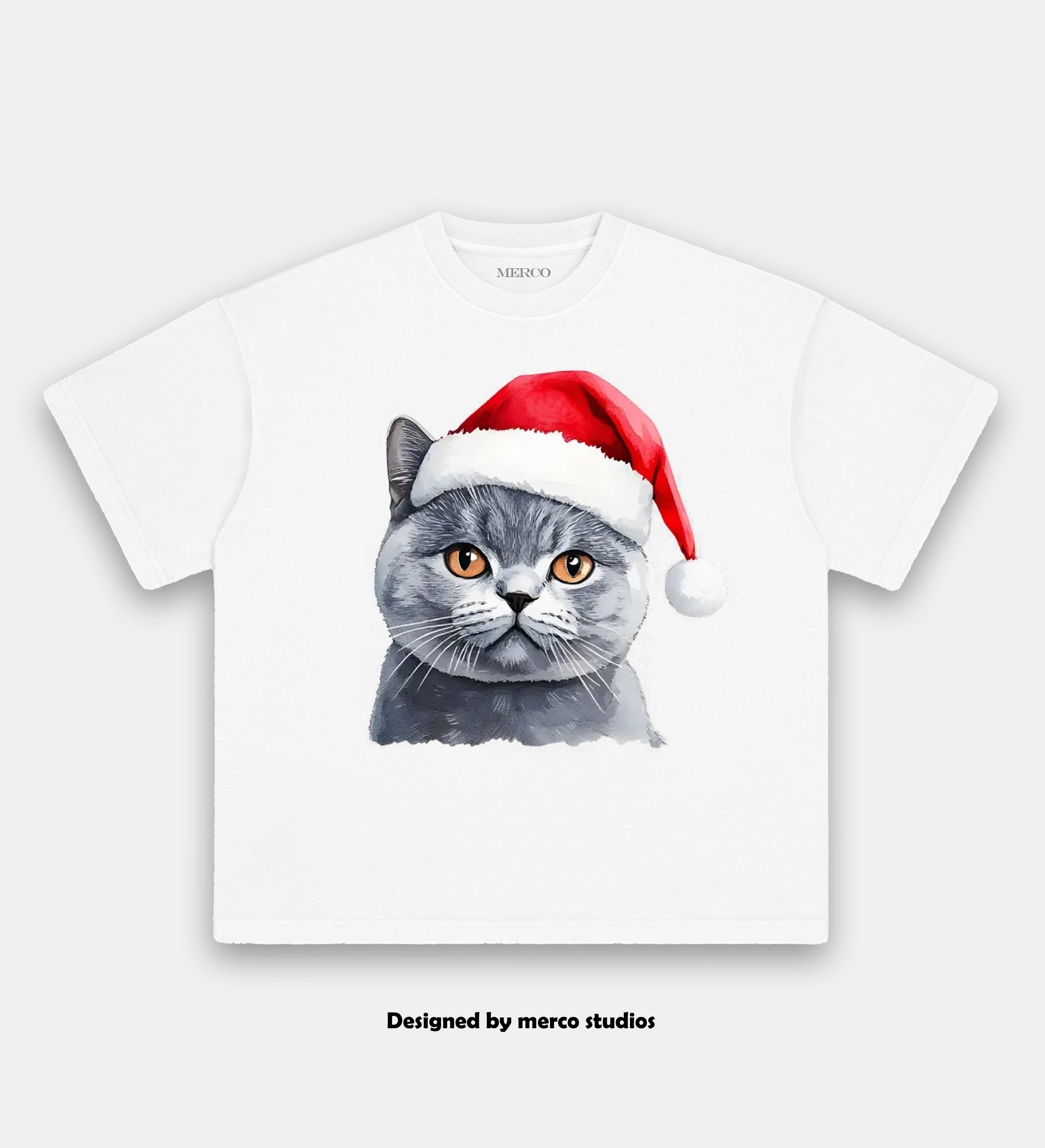 British Shorthair Cat Christmas Santa hat TEE