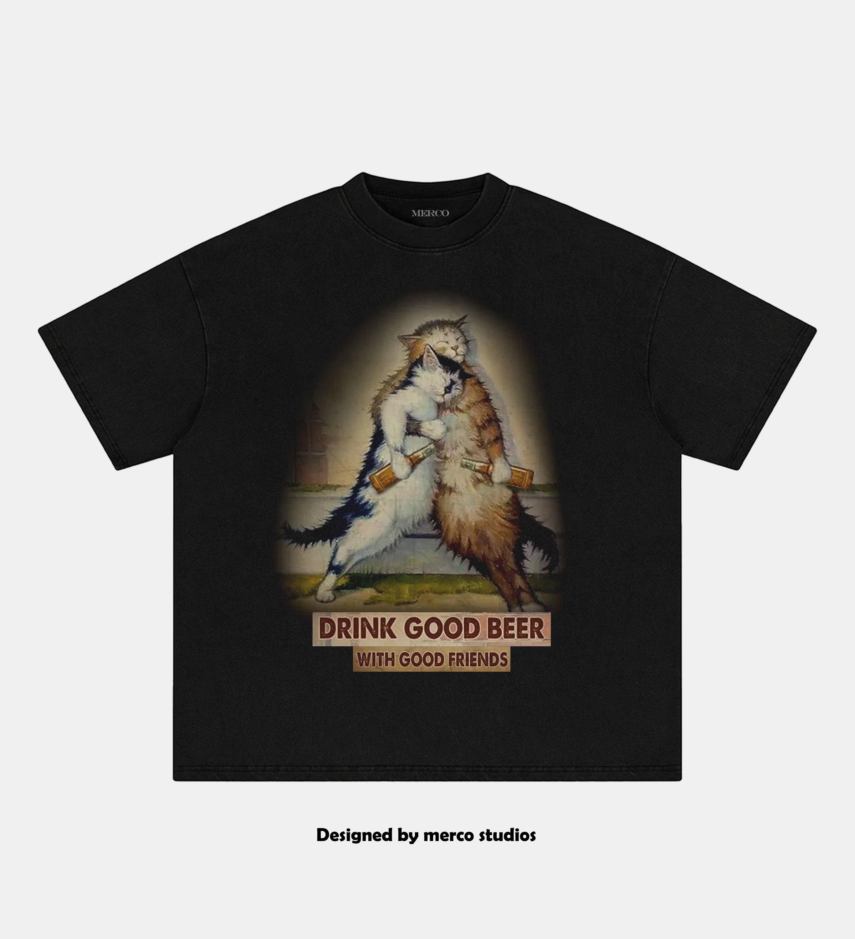 Cat Drink Good Beer Themed Streetwear Tee