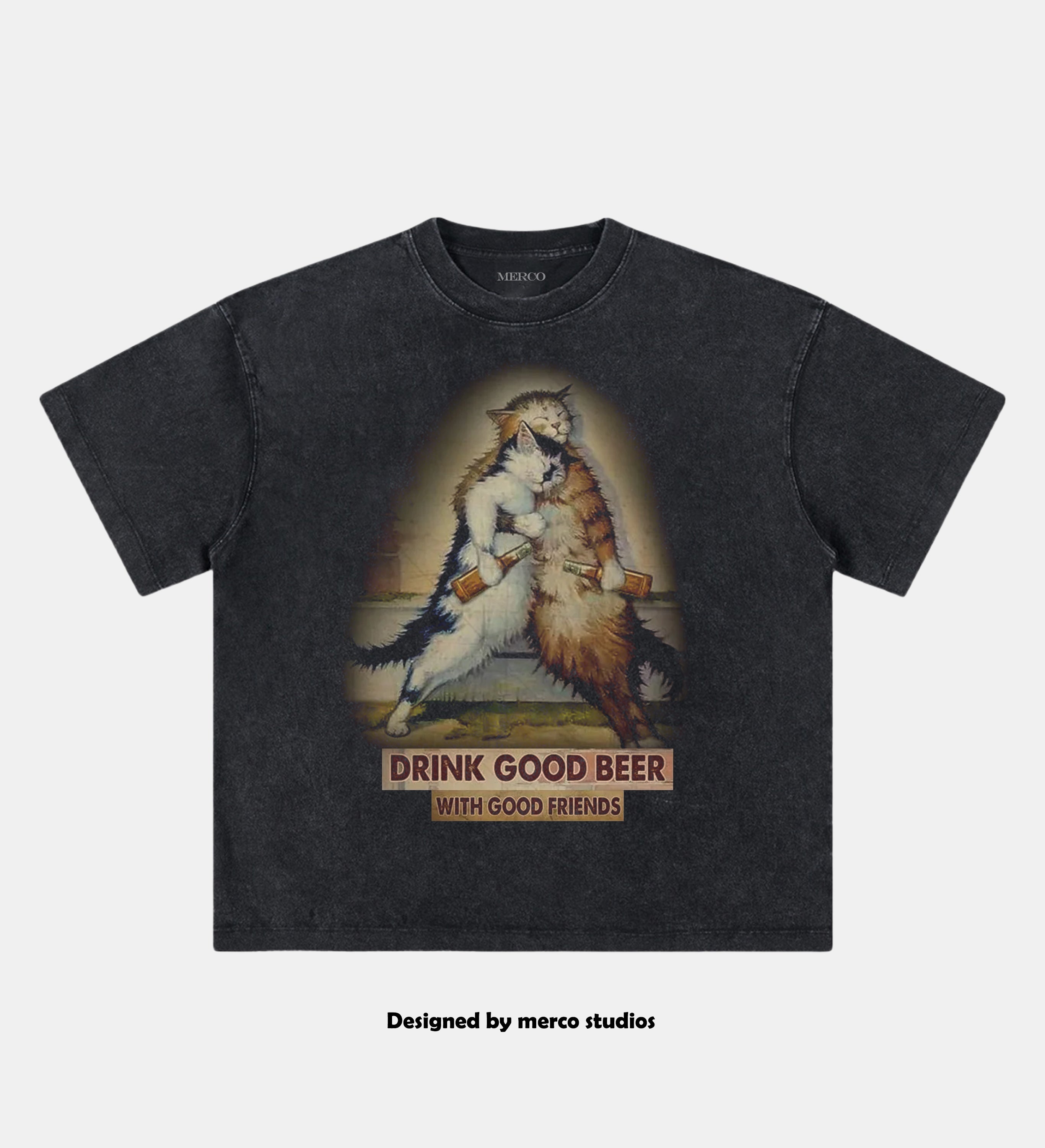 Cat Drink Good Beer Themed Streetwear Tee