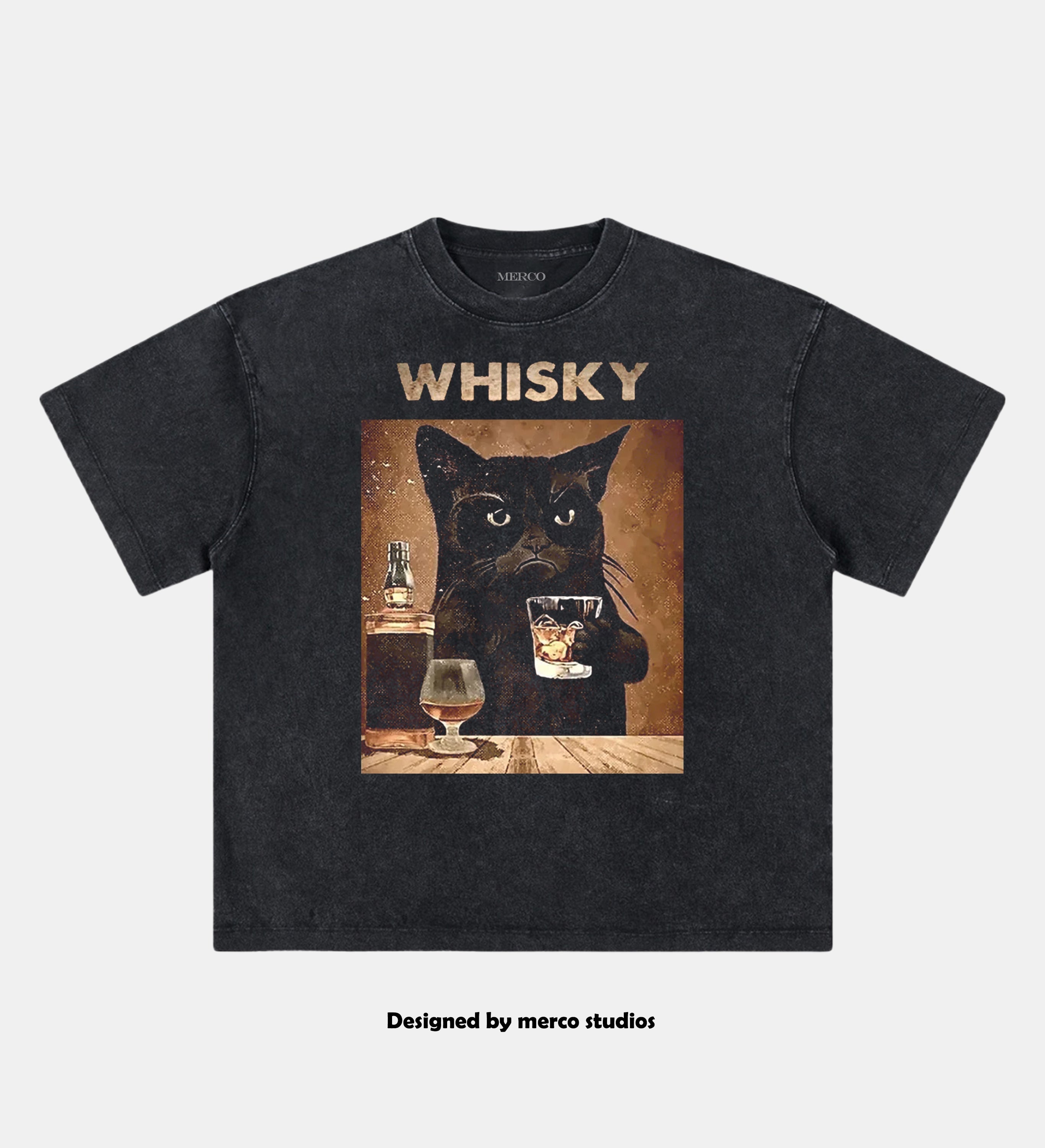 Cat Drink Whiskey Themed Streetwear TEE