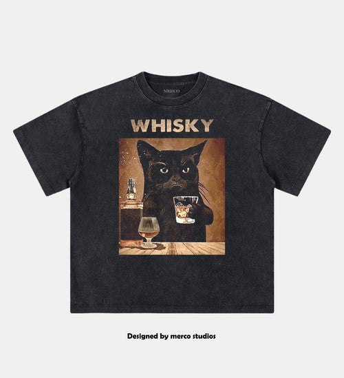 Cat Drink Whiskey Themed Streetwear TEE