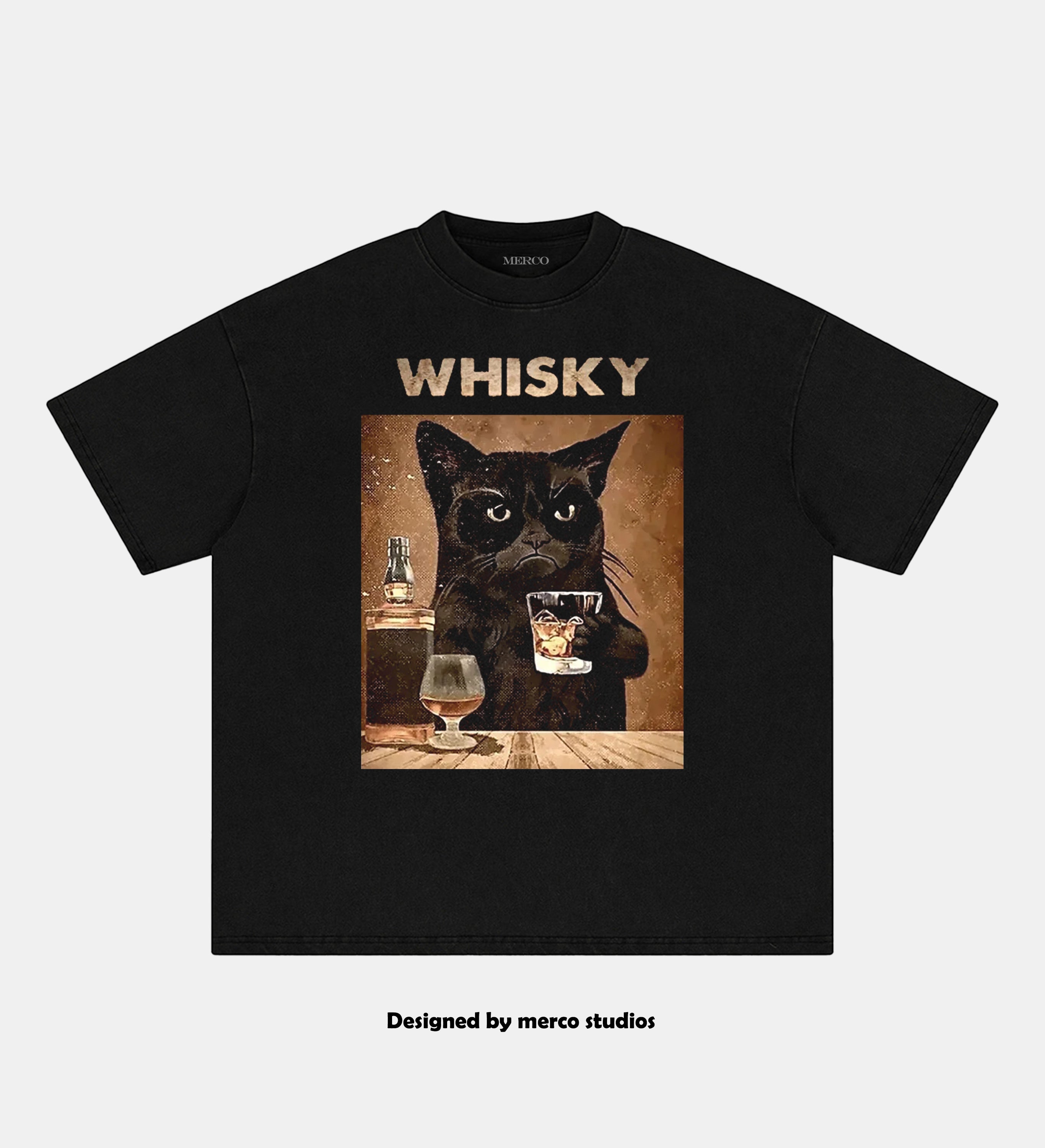Cat Drink Whiskey Themed Streetwear TEE