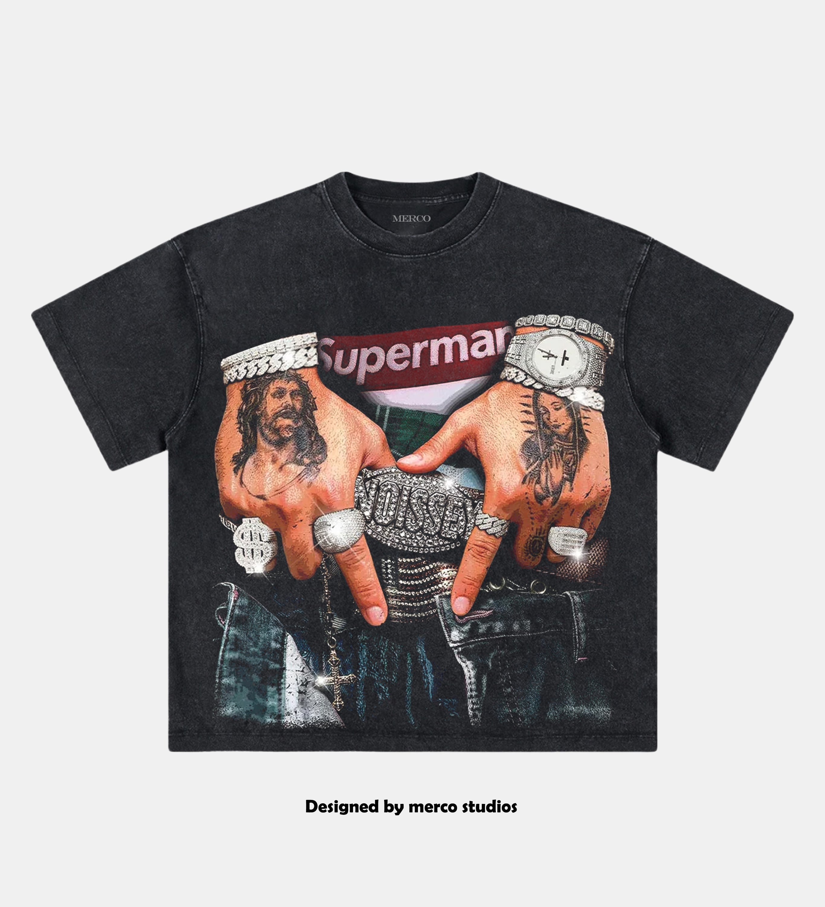 FLEX THE BUCKLE Black Boxy Print Oversized T-Shirt