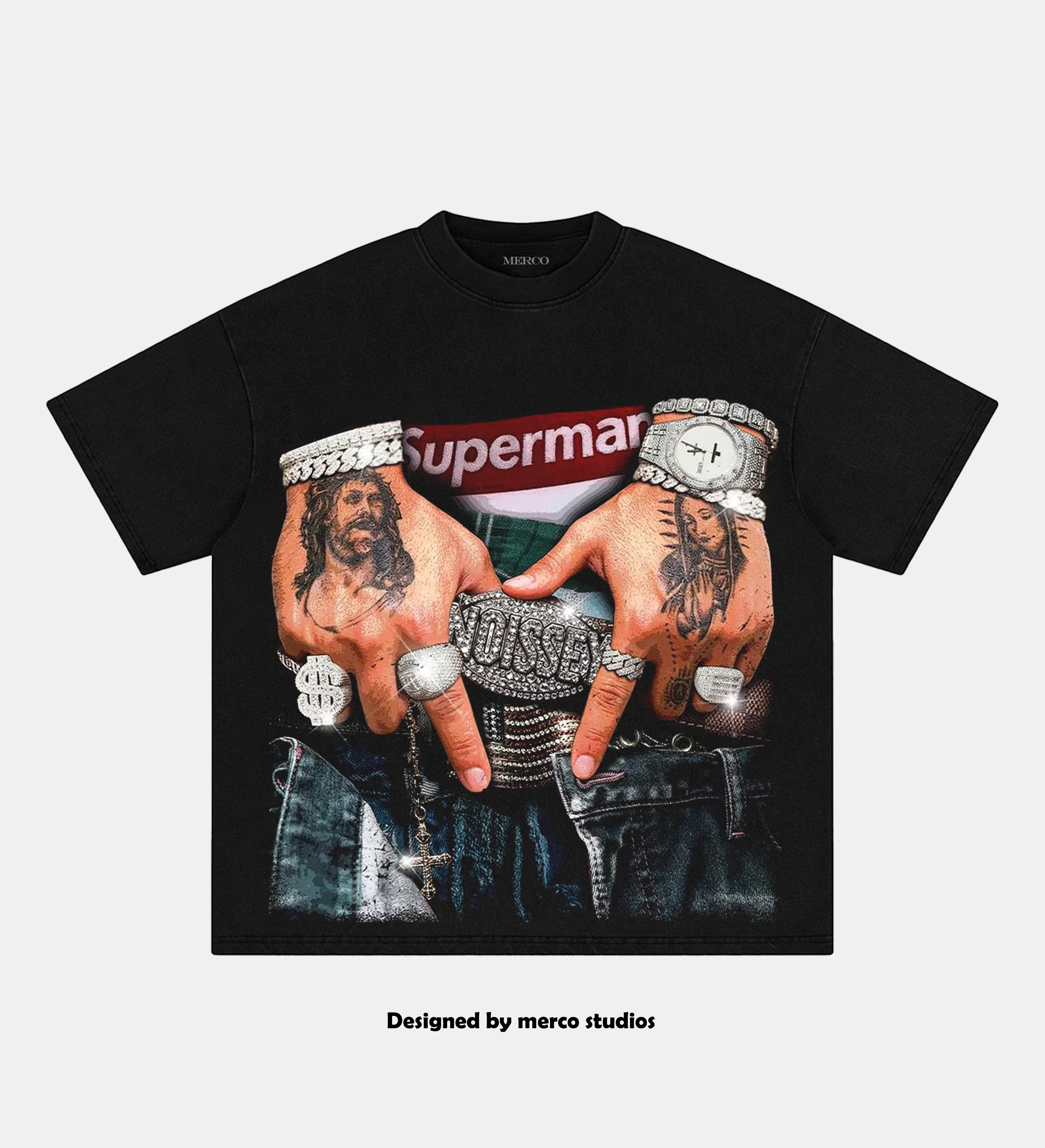 FLEX THE BUCKLE Black Boxy Print Oversized T-Shirt