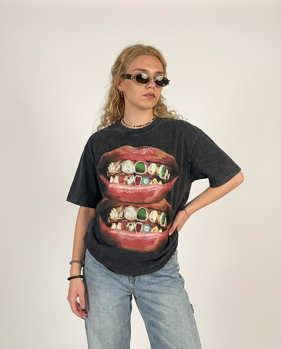 Gold & Jade Unique Grills Lip Print TEE
