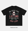 HE SEES YOU WHEN YOU'RE LIFTING CROP TOPS TEE
