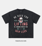 HE SEES YOU WHEN YOU'RE LIFTING CROP TOPS TEE