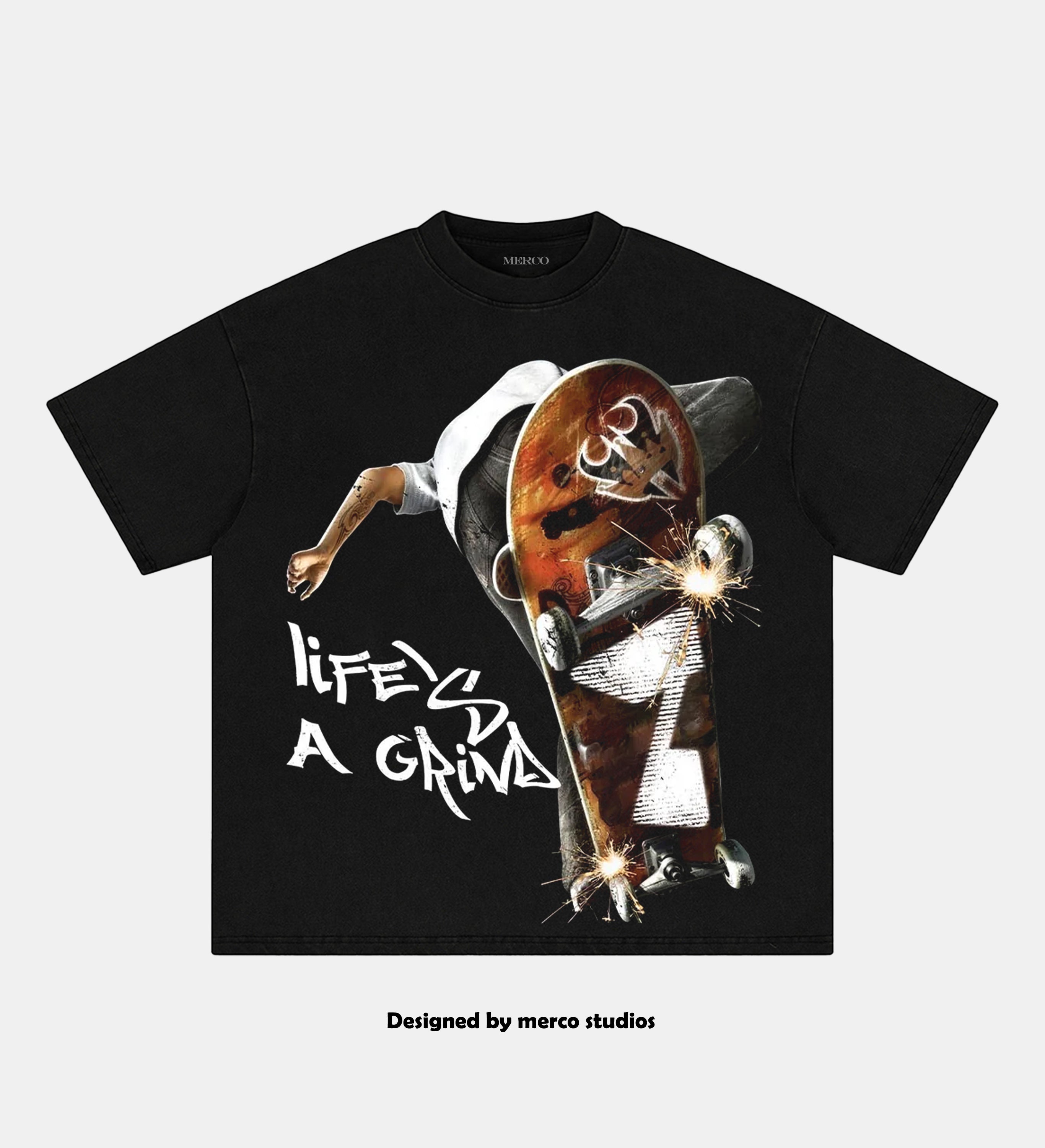 Life is Grind Speeding Skateboarding Teen Print Boxy Oversized T-shirt