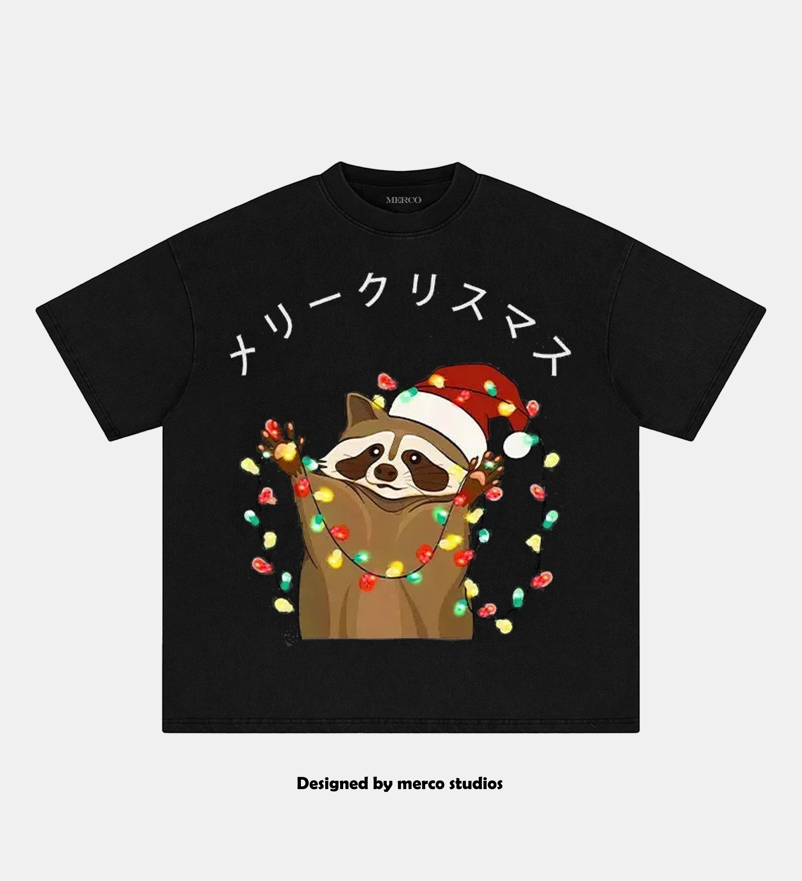 Raccoon Christmas Washed Vintage T-Shirt