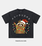 Raccoon Christmas Washed Vintage T-Shirt