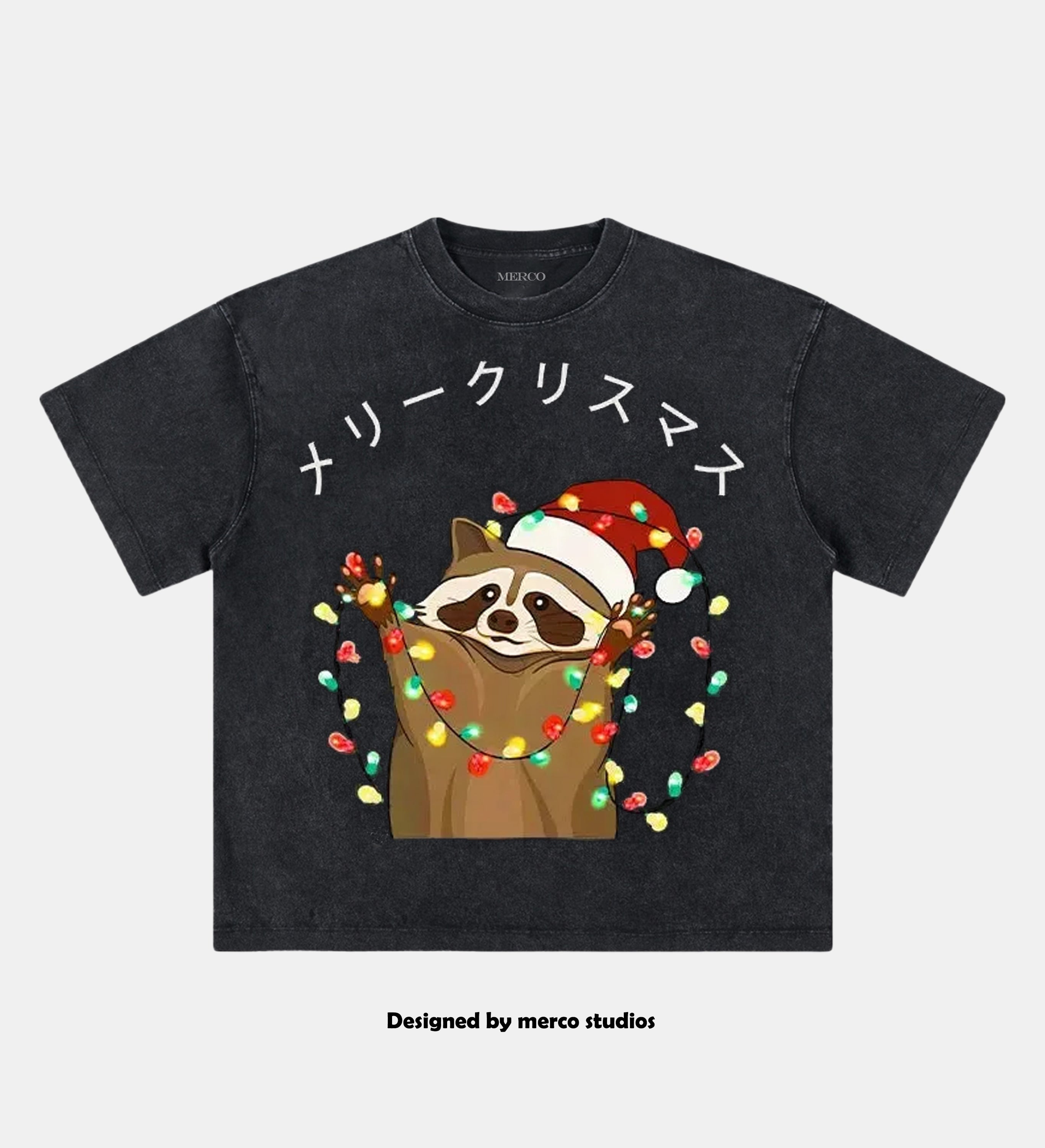 Raccoon Christmas Washed Vintage T-Shirt