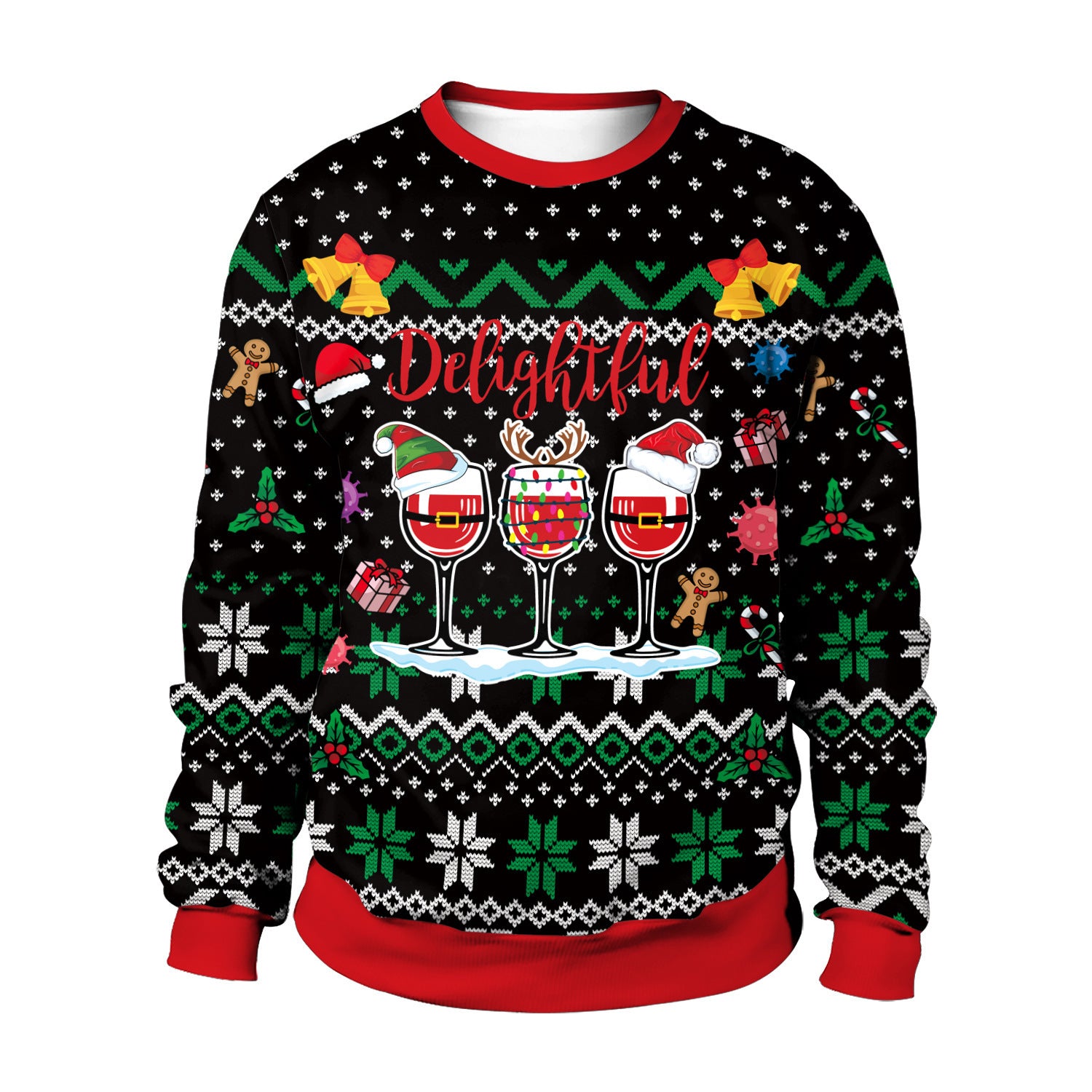 Christmas printed round-neck sweater top for couple