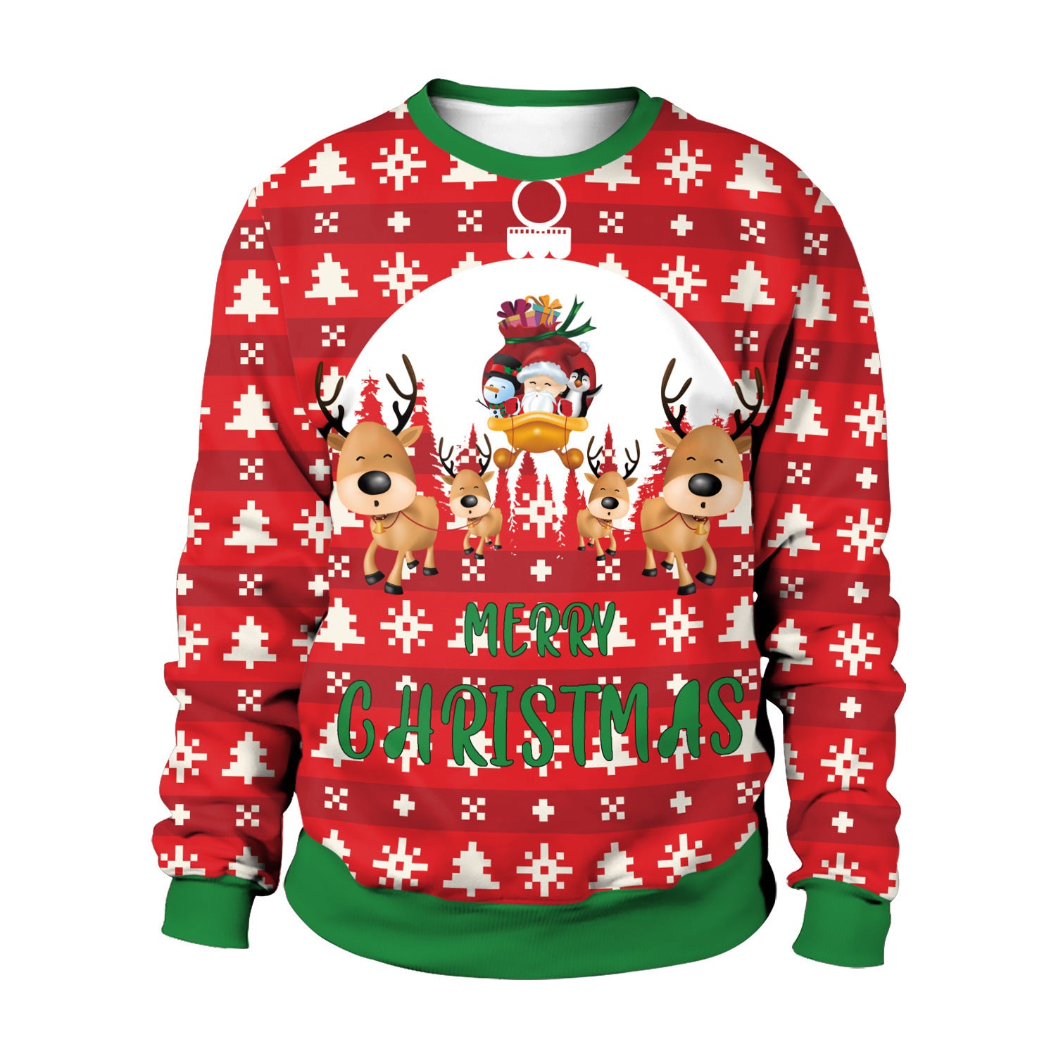 Christmas printed round-neck sweater top for couple
