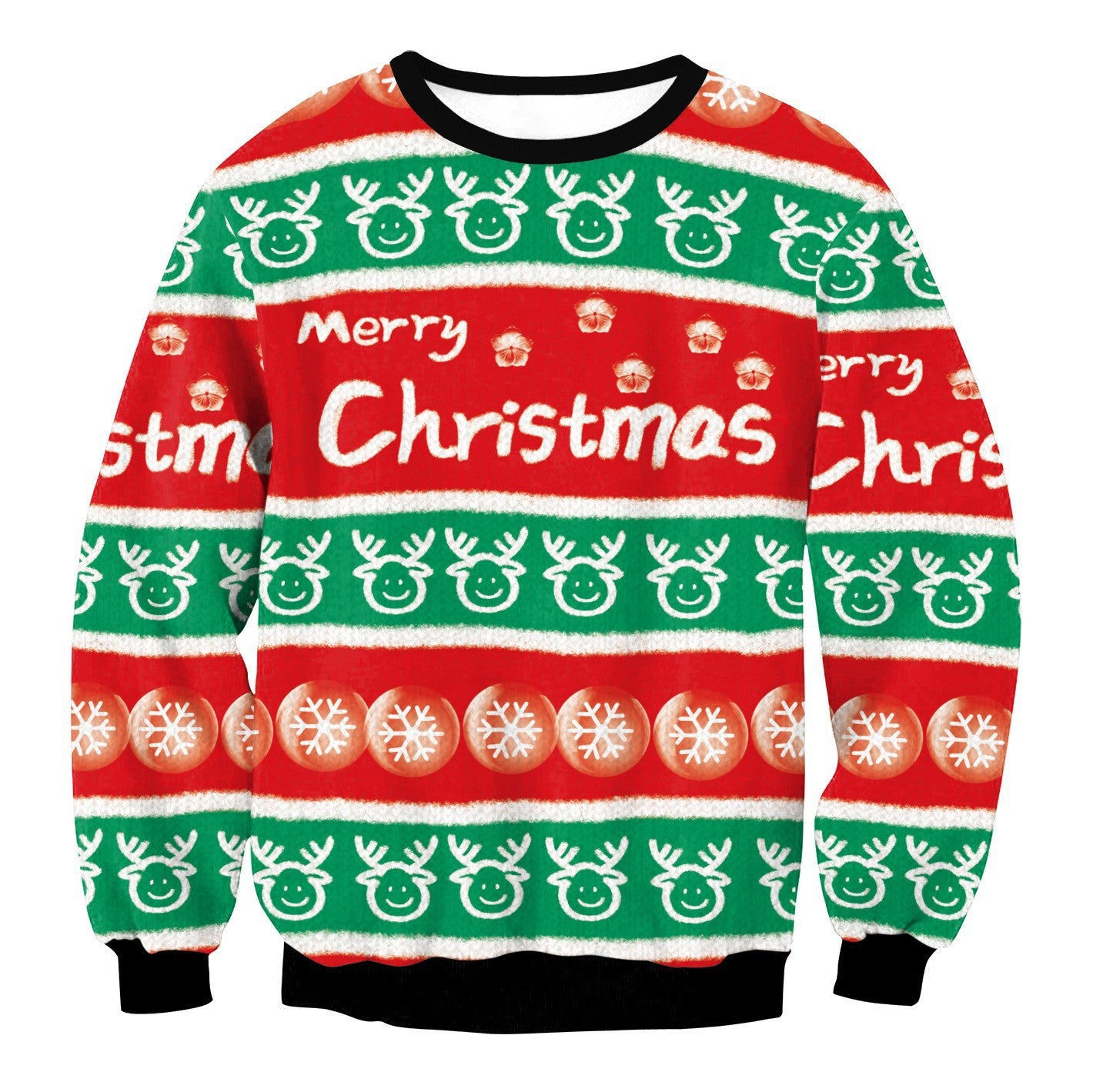 Christmas printed round-neck sweater top for couple