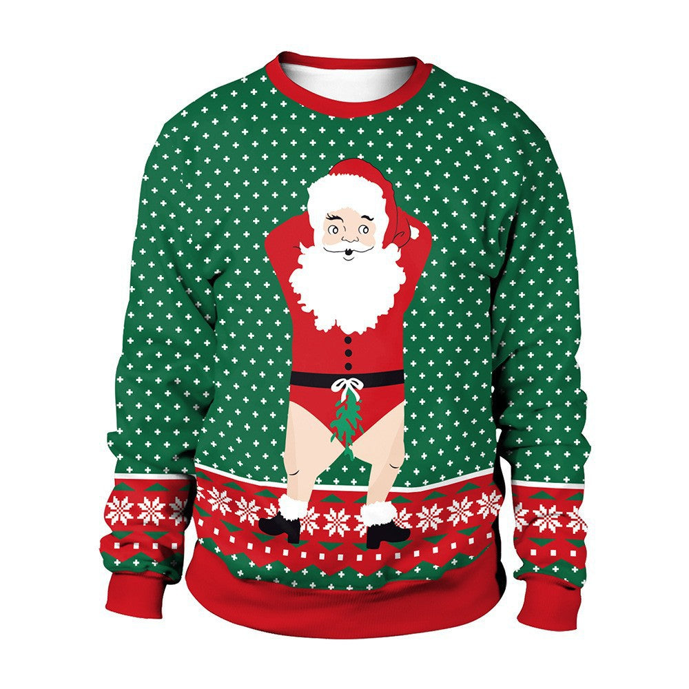 Christmas printed round-neck sweater top for couple