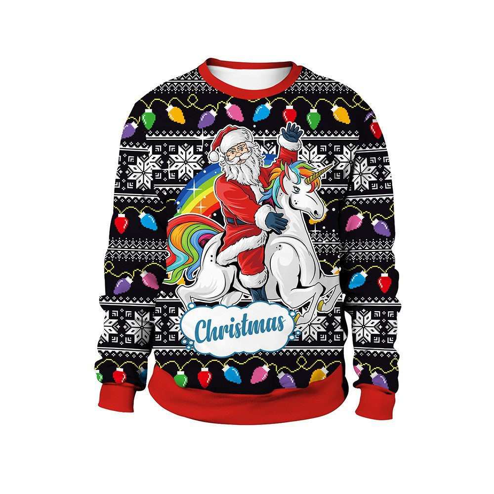 Christmas printed round-neck sweater top for couple