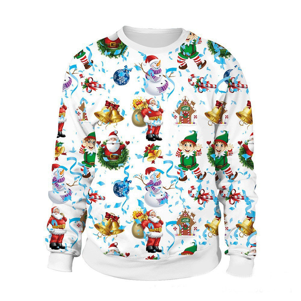Christmas printed round-neck sweater top for couple