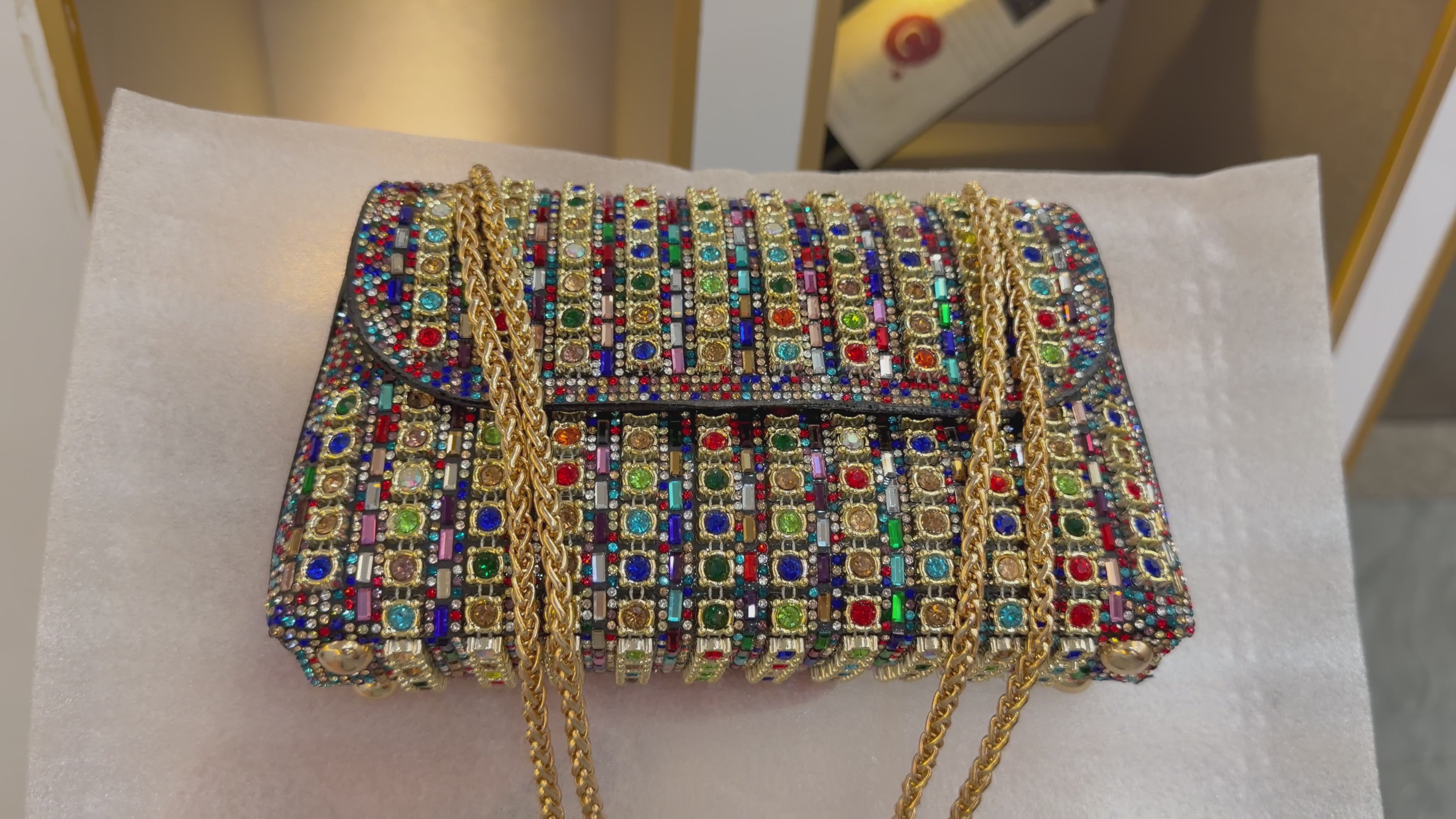 Luxury Colorful Rhinestone Evening Clutch Bag For Women, Bling Crystal Diamond Chain Crossbody Bag, Party Prom Night Club Glitter Shoulder Purse, Elegant Formal Event Wedding Handbag
