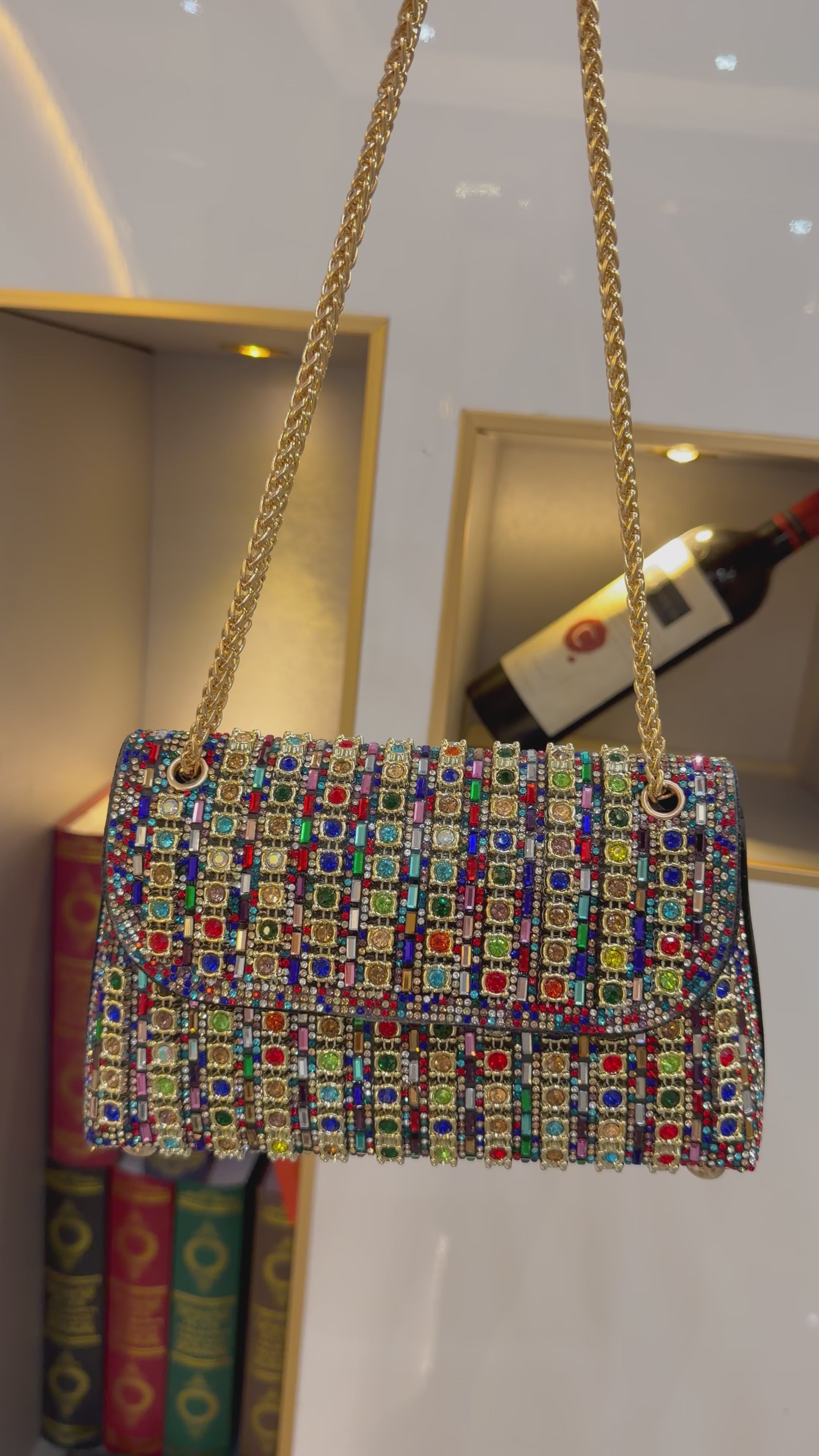 Luxury Colorful Rhinestone Evening Clutch Bag For Women, Bling Crystal Diamond Chain Crossbody Bag, Party Prom Night Club Glitter Shoulder Purse, Elegant Formal Event Wedding Handbag