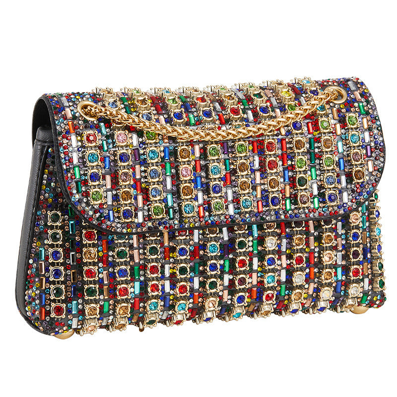 Luxury Colorful Rhinestone Evening Clutch Bag For Women, Bling Crystal Diamond Chain Crossbody Bag, Party Prom Night Club Glitter Shoulder Purse, Elegant Formal Event Wedding Handbag